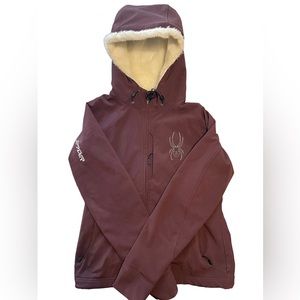 Women’s Spyder Jacket. Burgundy with fur hood. Small.